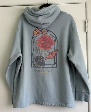American Eagle x Seher One Day of the Dead Graphic Hoodie Mens XXL Green Flower